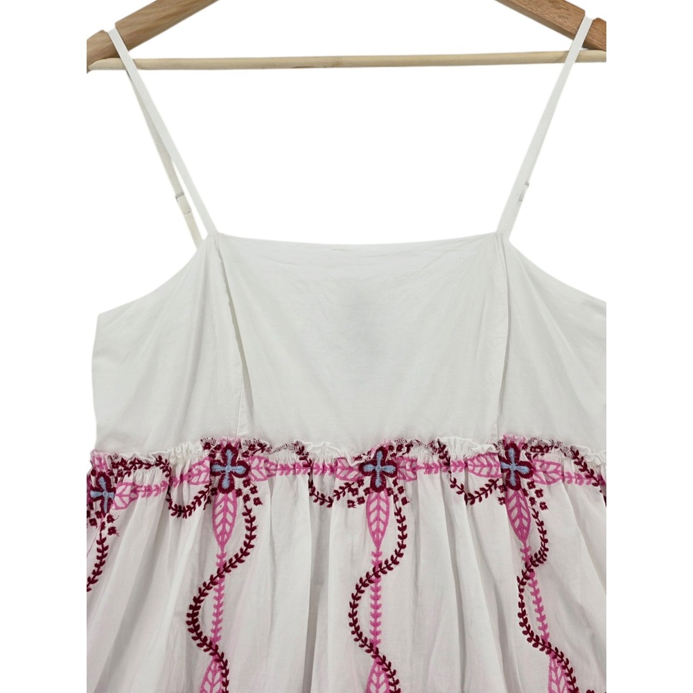 Anthropologie M Pink Red White Embroidered Sleeveless Babydoll Mini Dress NWT - Picture 4 of 14